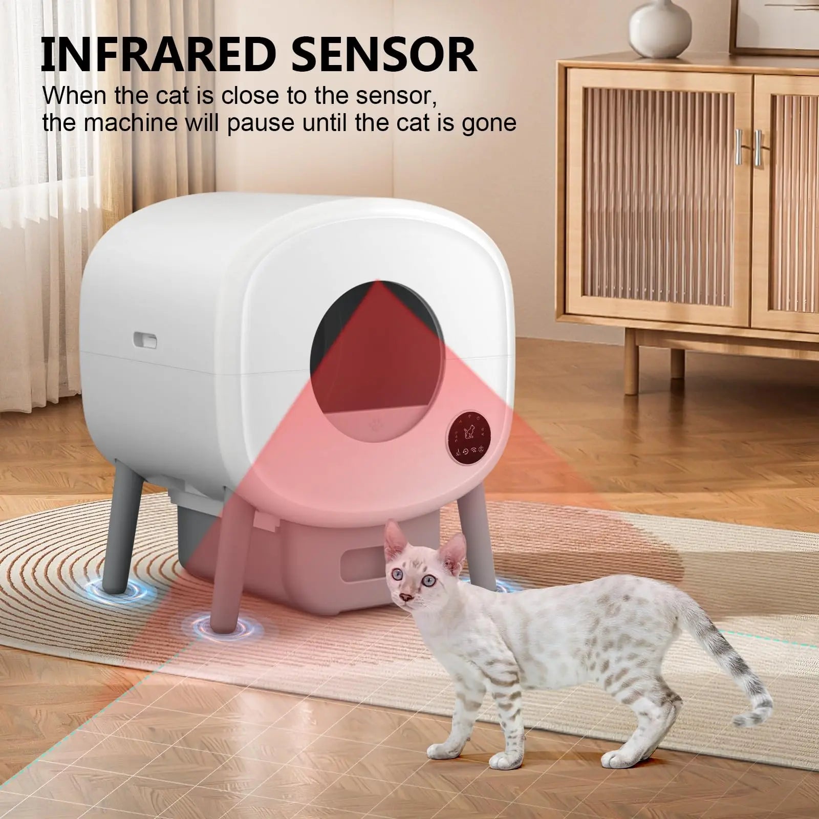 Smart Self Cleaning Cat Litter Box, Large Capacity Automatic with App Control and Safety Protection.