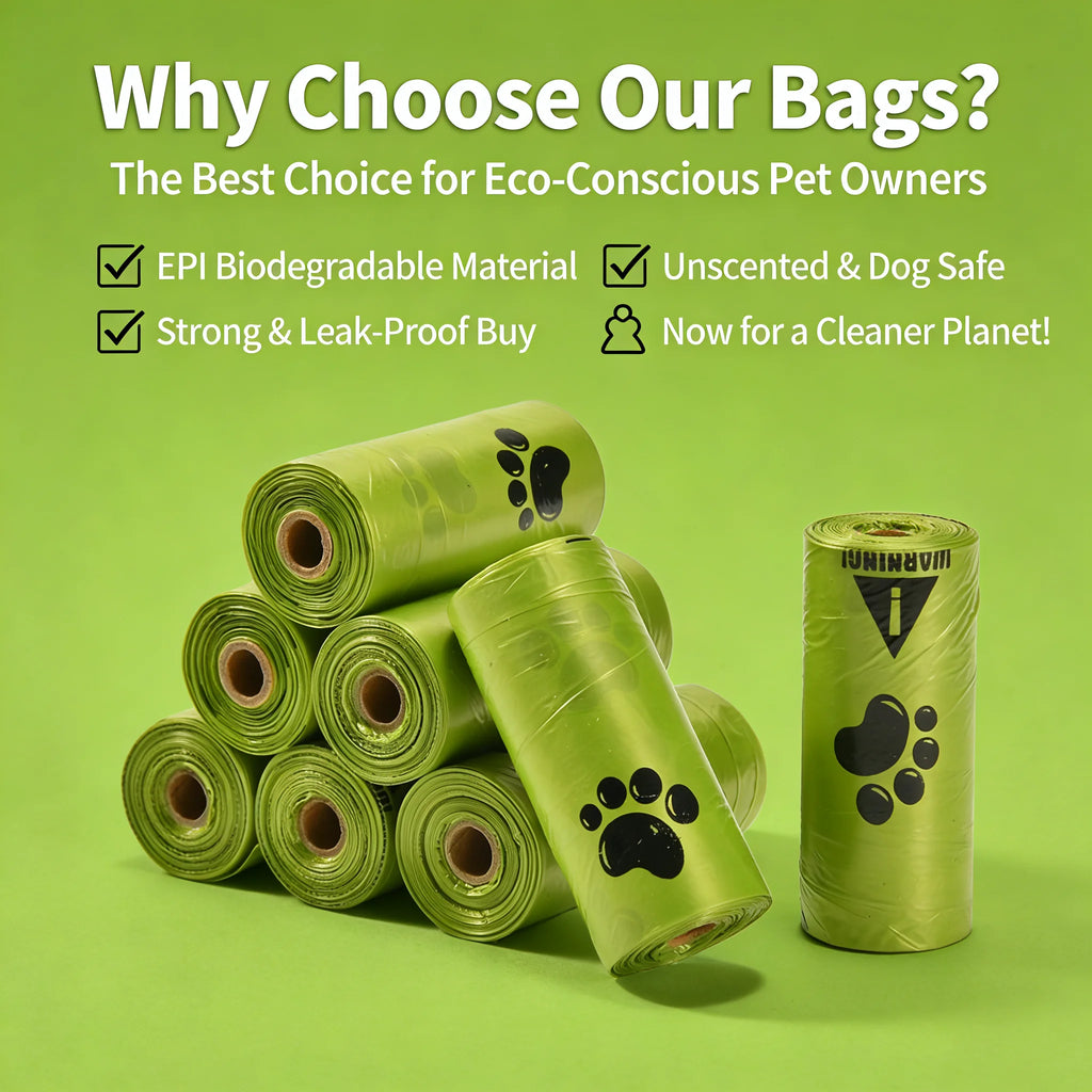 Eco-Friendly Dog Poop Bags.  Leak-Proof,  Extra Thick,  EPI Material,  Unscented Pet Waste Bags for Dogs Walking Outdoors.