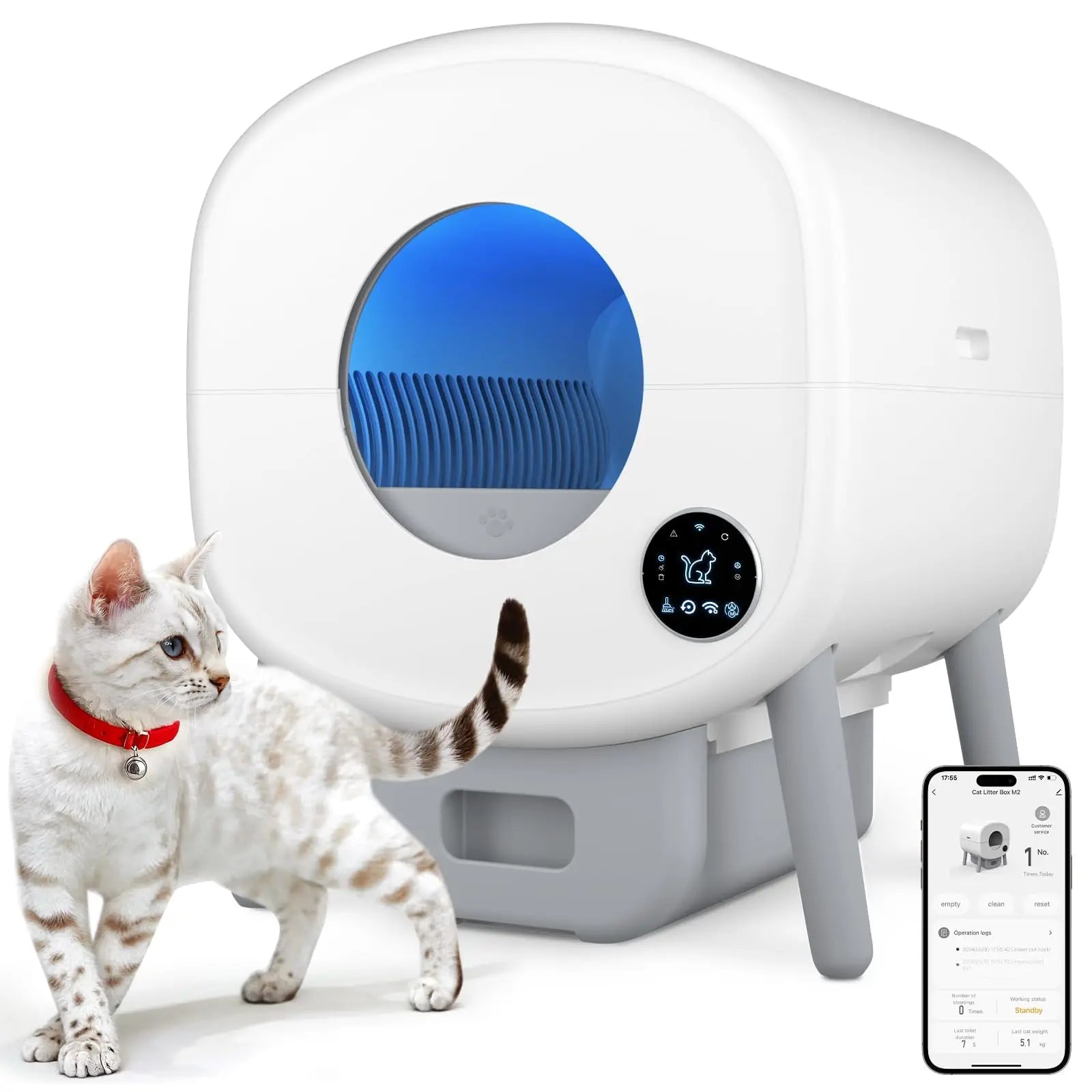 Smart Self Cleaning Cat Litter Box, Large Capacity Automatic with App Control and Safety Protection.