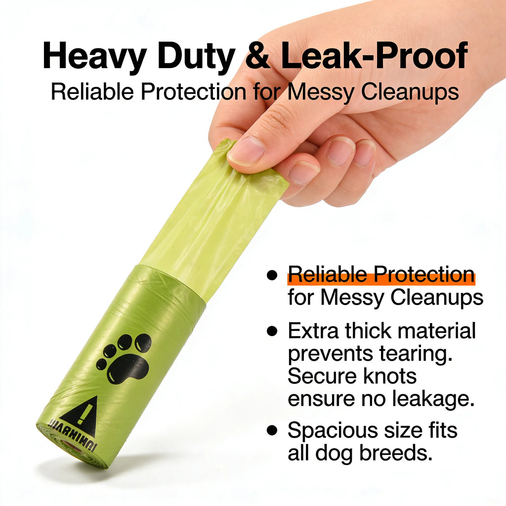 Eco-Friendly Dog Poop Bags Leak-Proof and Extra Thick for Dog Walking Outdoors.