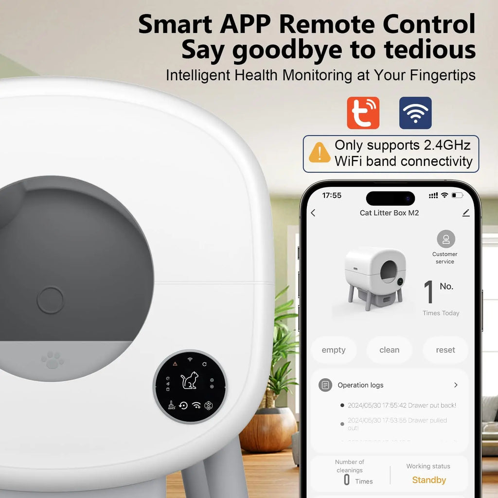Smart Self Cleaning Cat Litter Box, Large Capacity Automatic with App Control and Safety Protection.