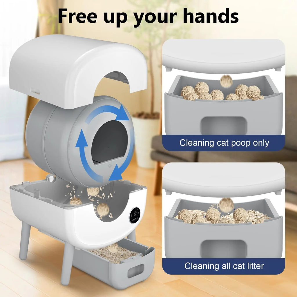 Smart Self Cleaning Cat Litter Box, Large Capacity Automatic with App Control and Safety Protection.