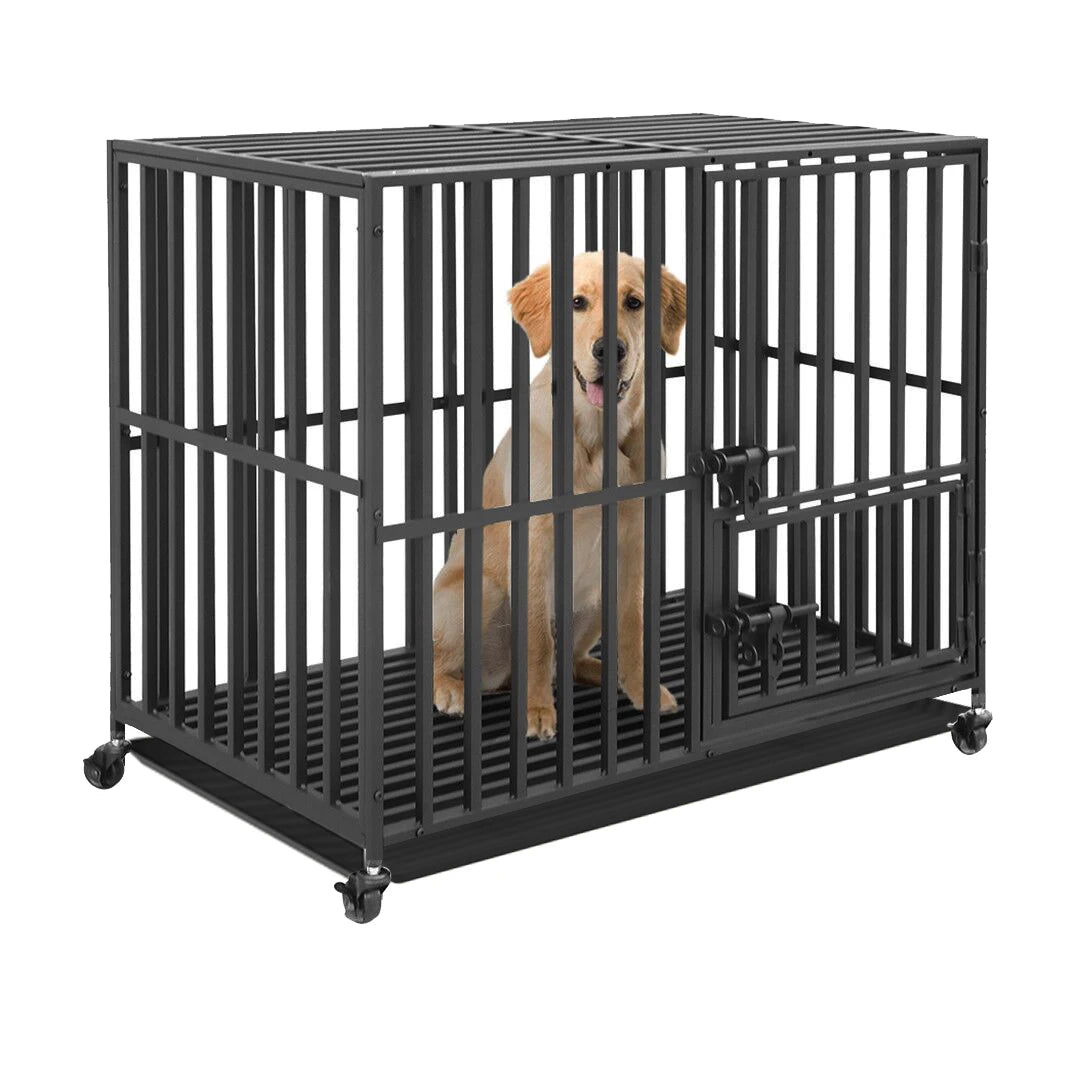 37” 42” 46” Heavy Duty Dog Cage Metal.  Pet Dog Crate 3 Doors Locks.  Kennel Playpen with 4 Wheels and Removable Tray.