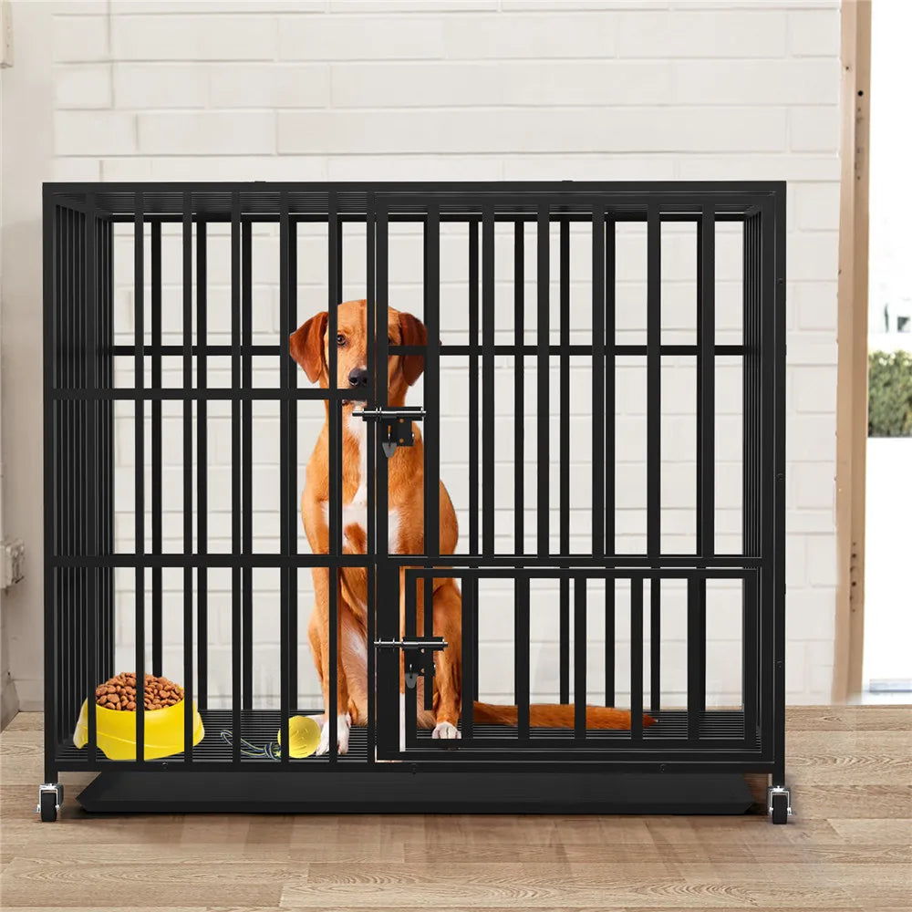 37” 42” 46” Heavy Duty Dog Cage Metal.  Pet Dog Crate 3 Doors Locks.  Kennel Playpen with 4 Wheels and Removable Tray.
