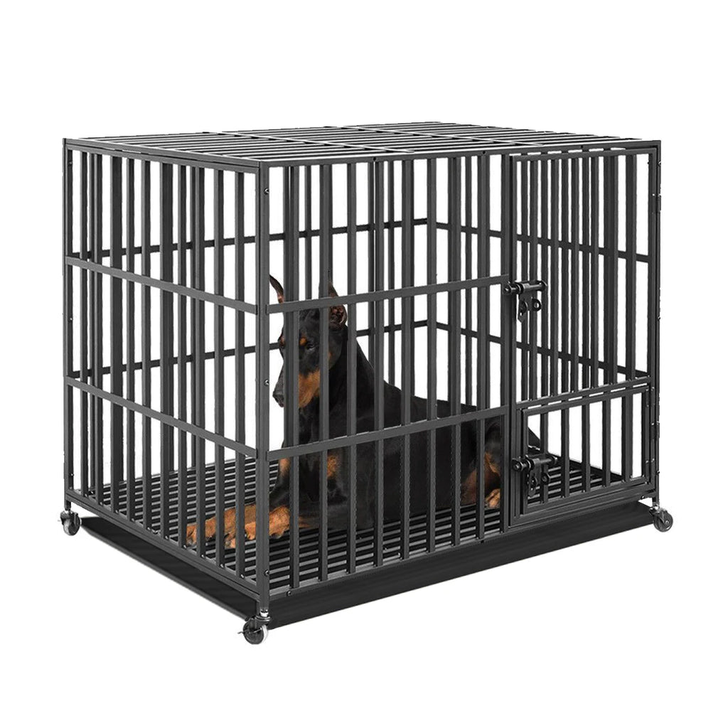 37” 42” 46” Heavy Duty Dog Cage Metal.  Pet Dog Crate 3 Doors Locks.  Kennel Playpen with 4 Wheels and Removable Tray.