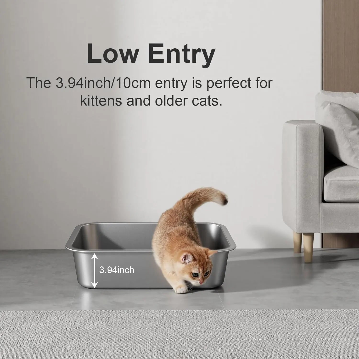 Stainless Steel Litter Box for Small Cats,