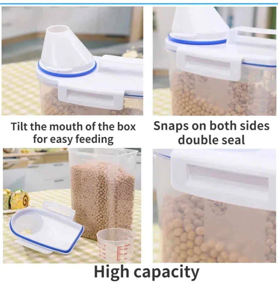 Pet Food Plastic Storage Container with Measuring Cup.