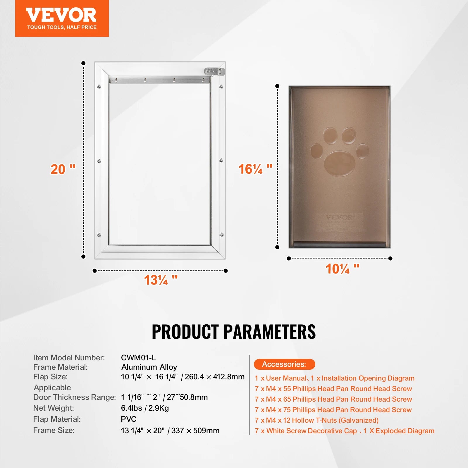 SucceBuy Pet Door Aluminum Frame with Lock and Flap System Weatherproof Doggy Door for Interior or Exterior.