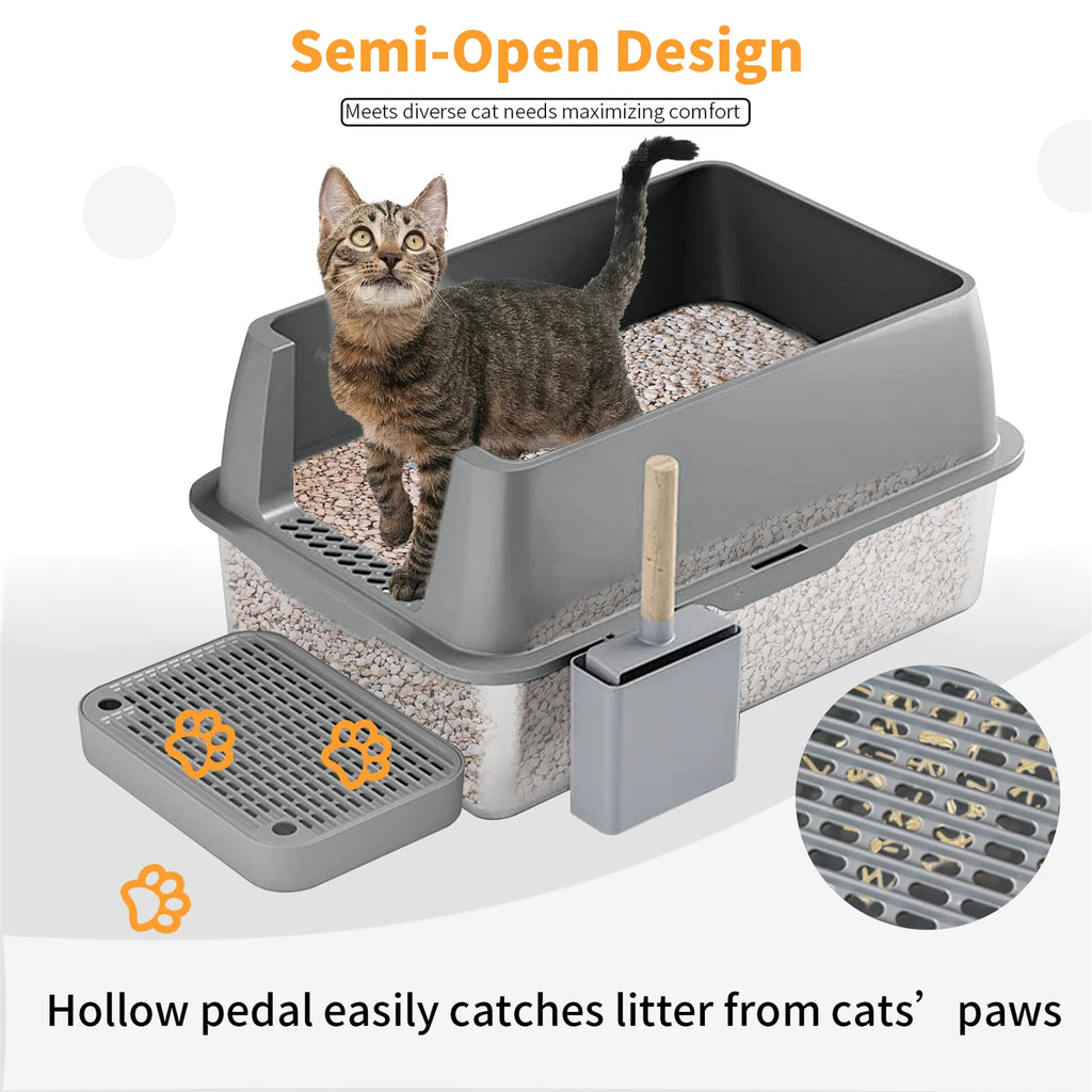 Enclosed Stainless Steel Cat Litter Box with Lid Extra Large for Big Cats.