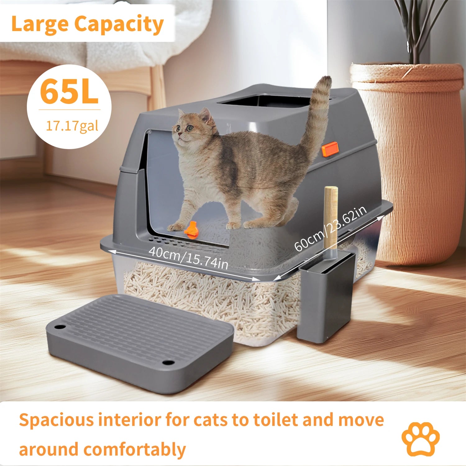 Enclosed Stainless Steel Cat Litter Box with Lid Extra Large for Big Cats.