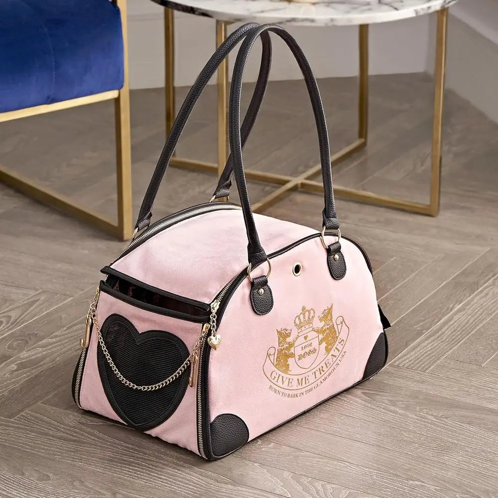Give Me Treats Pet Carrier - Stylish Pink Travel Bag for Small Dogs and Cats.