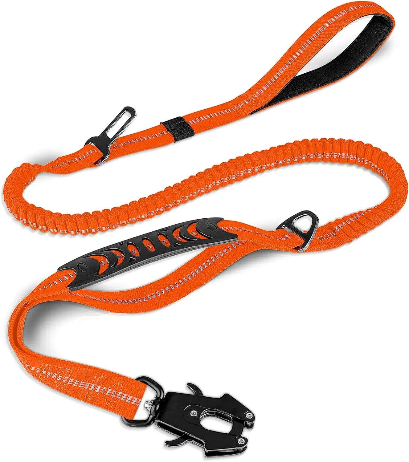 Reflective Shock Absorbing Pet Leashes with Car Seatbelt for Large Dogs.  Heavy Duty Tactical No Pull Dog Leash.