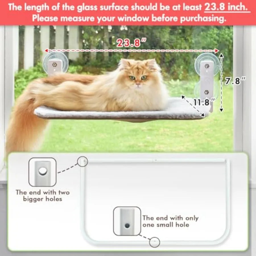 Cordless Cat Window Perch, Cat Hammock for Wall with 4 Suction Cups, Anchor and Screw for Two Ways of Installation.