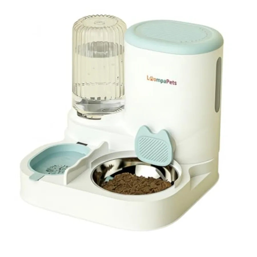 Automatic Cat Feeder and Water Dispenser, 1.1 L Cat Dry Food Dispenser with Stainless Steel Bowl, 800 ml Gravity Water Dispenser.