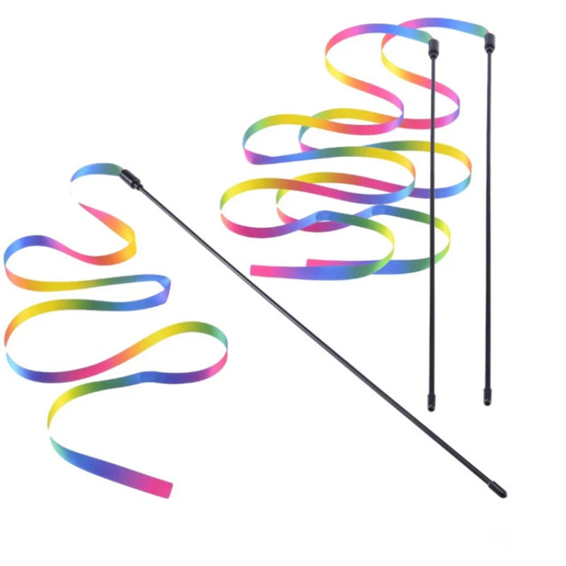 Cat Teaser Wands Cute and Funny Rainbow Strips.