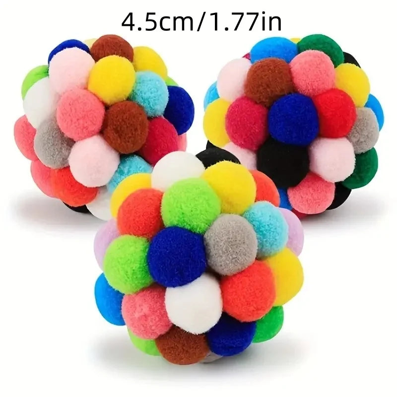 1/3 Total  Pieces of Cat Toys -  Plush Balls, Elastic Bell and Colorful Woolen Balls.