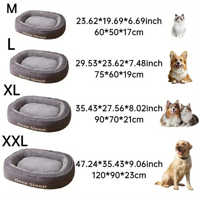 A Dog, Cat, Puppy and Kitten are Comfortable in a Donut Round Kennel Soft Bed.