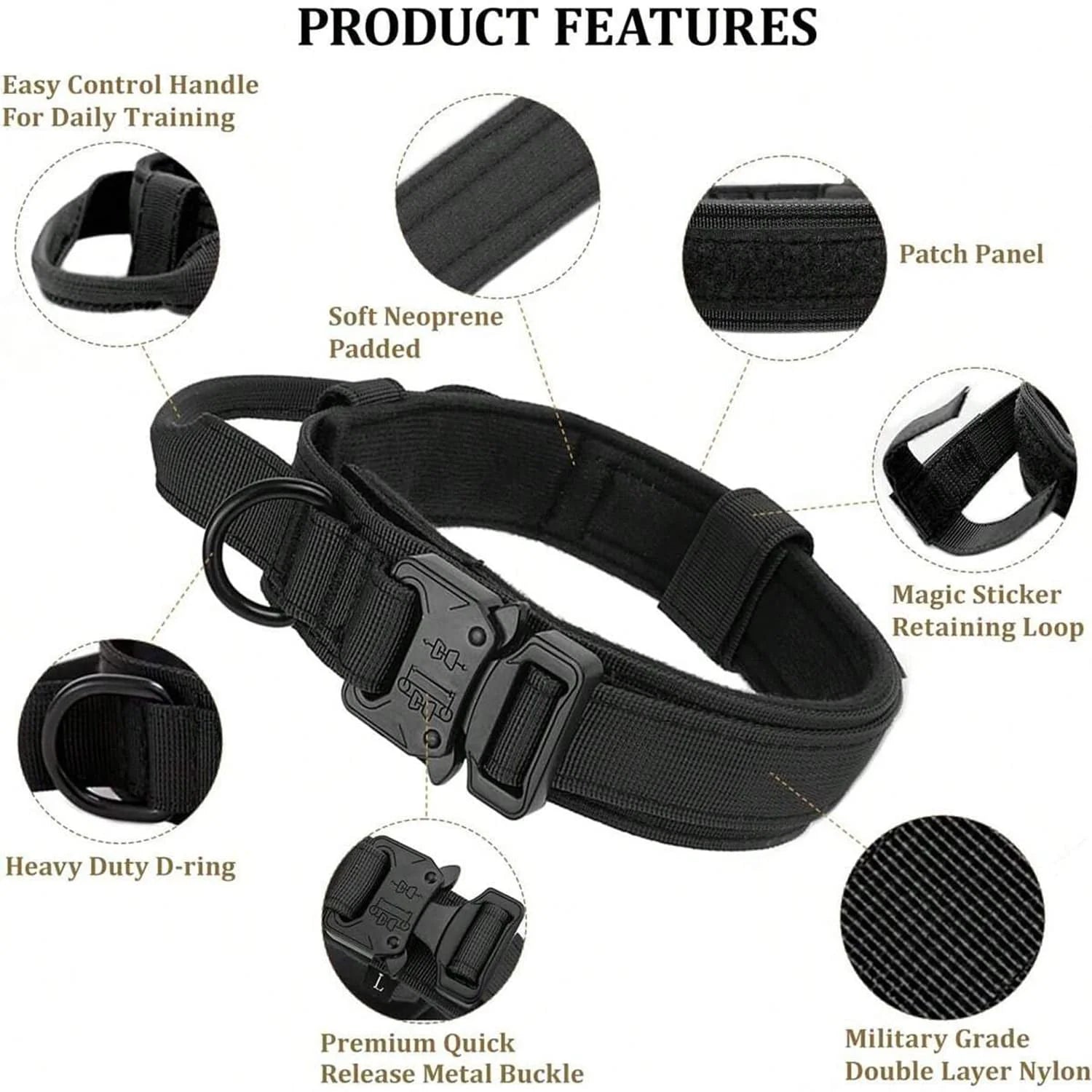 Dog Tactical Leash Collar With Handle for Medium & Large Dogs.