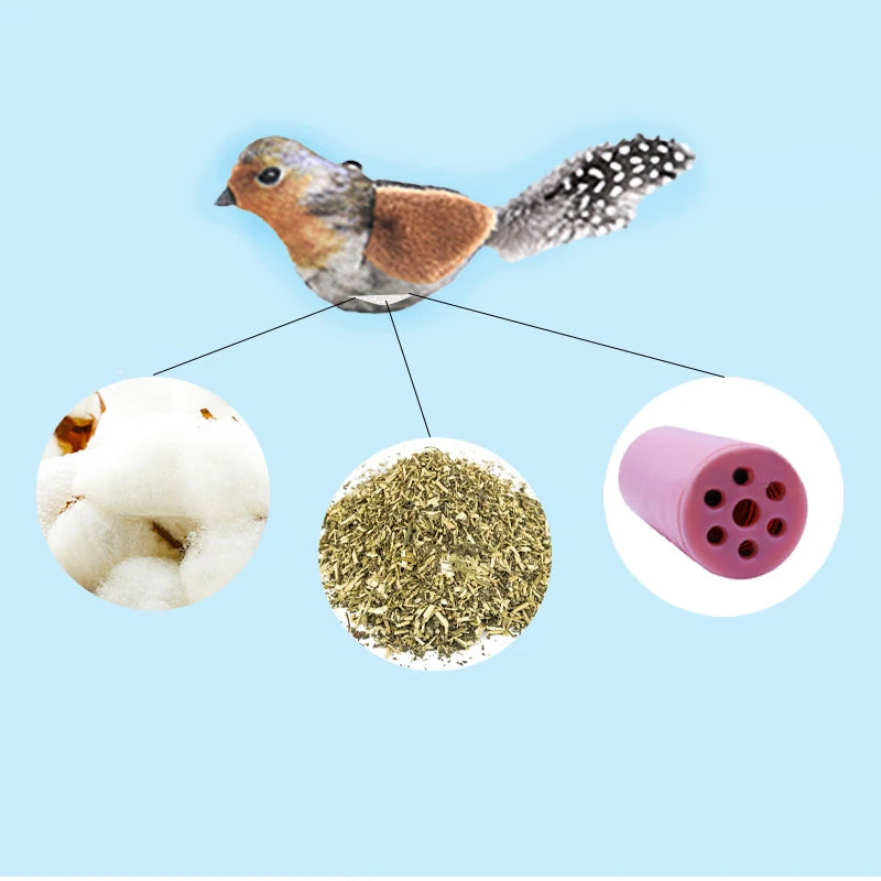 Lifelike Bird Simulation with Catnip Cat Teaser & Cat Toys.