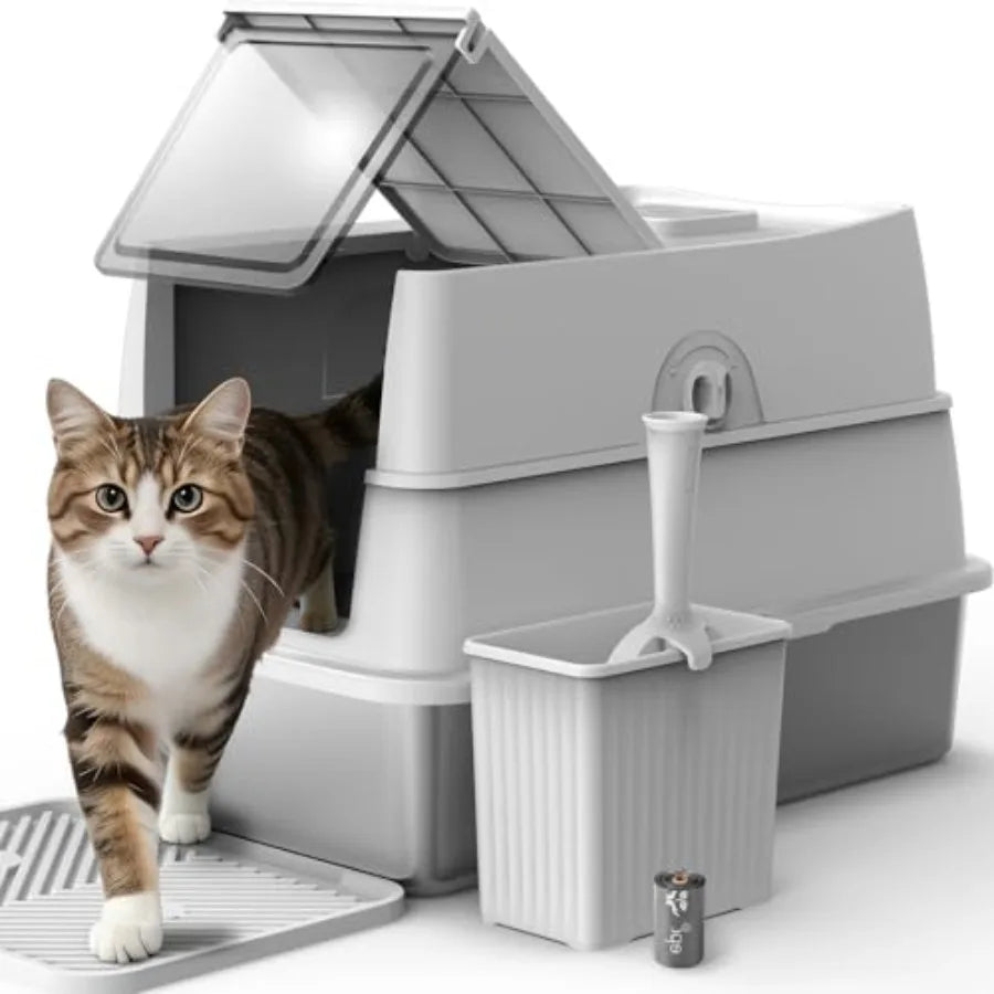 Stainless Steel Litter Box.  Enclosed Cat Litter Box with Lid for Big Cats.  High Sided Metal Litter Boxes.  100% Anti-Urine Leakage.