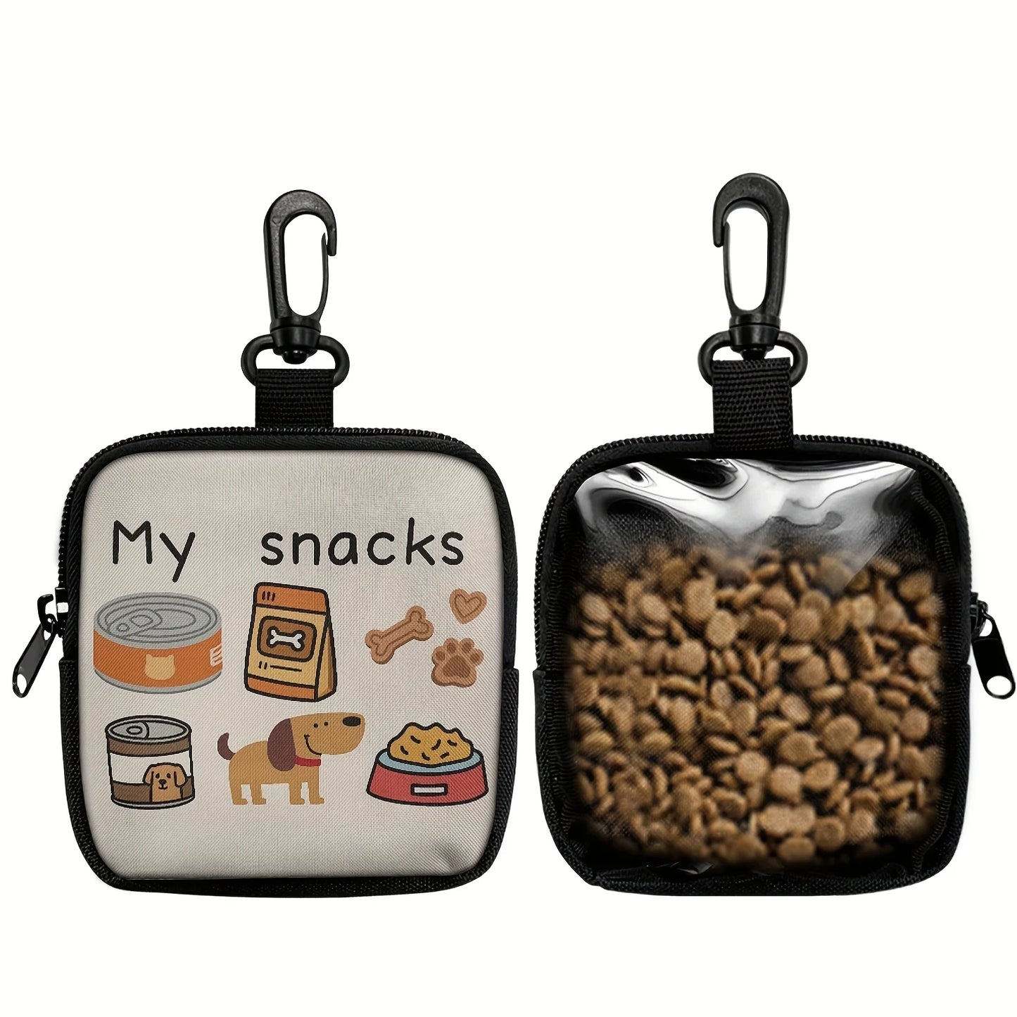 1 Piece Dog Print Dog Treat Bag with Hook and Zipper.