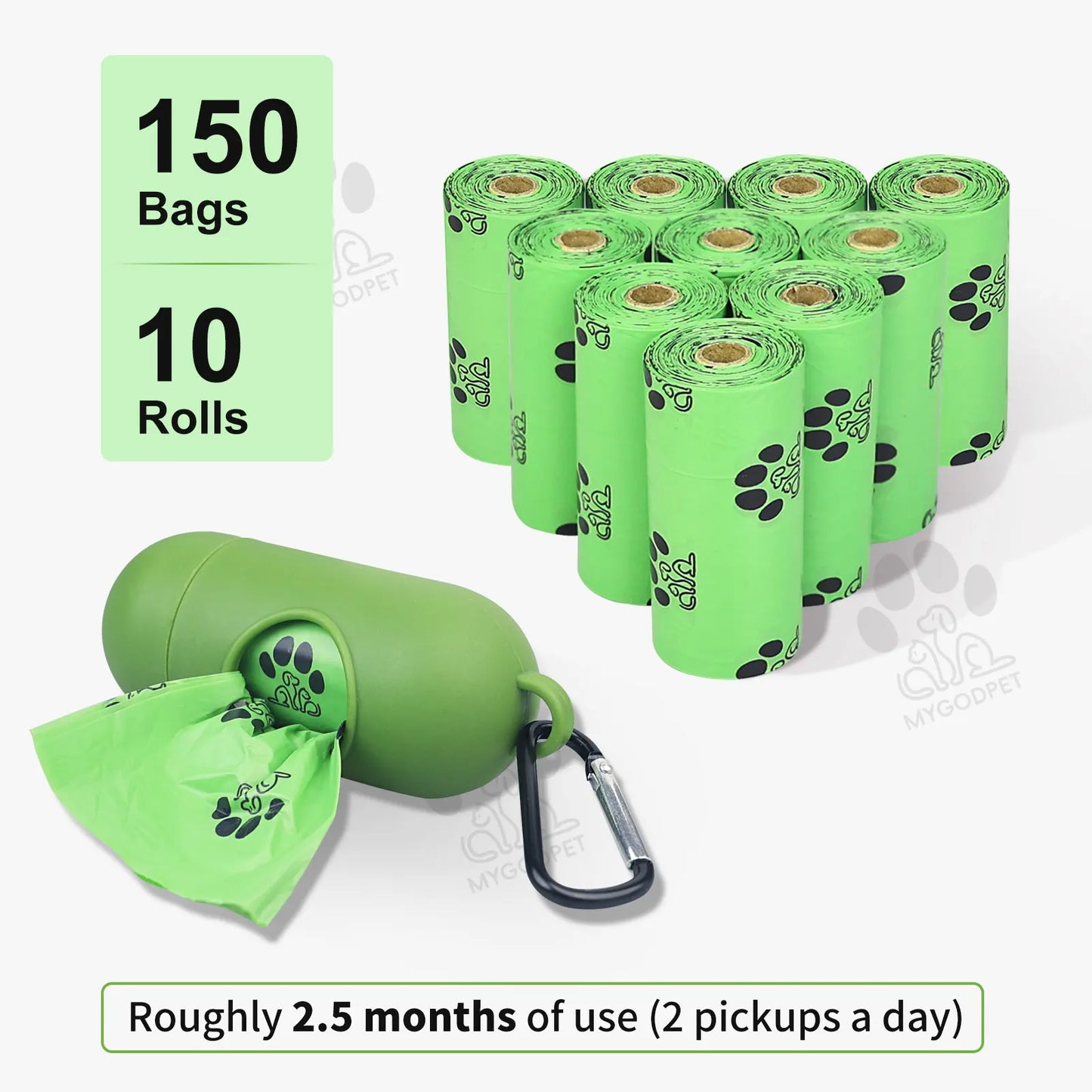 Dog Poop Bags Rolls with Dispenser 150 Count.
