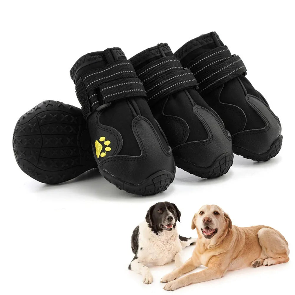 Waterproof Dog Shoes Anti-Slip Rubber Dog Booties for Summer Hot Pavement;  Winter Snow Dog Boots Reflective 4pcs.