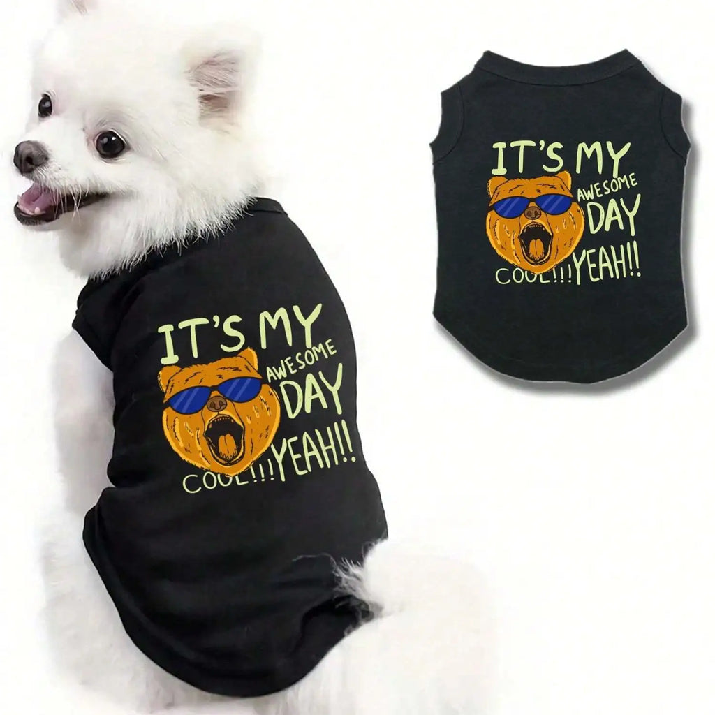 1 Piece Cool Glasses Dog Head Print T-Shirt Vest.  New Pet Vest for Spring and Summer.