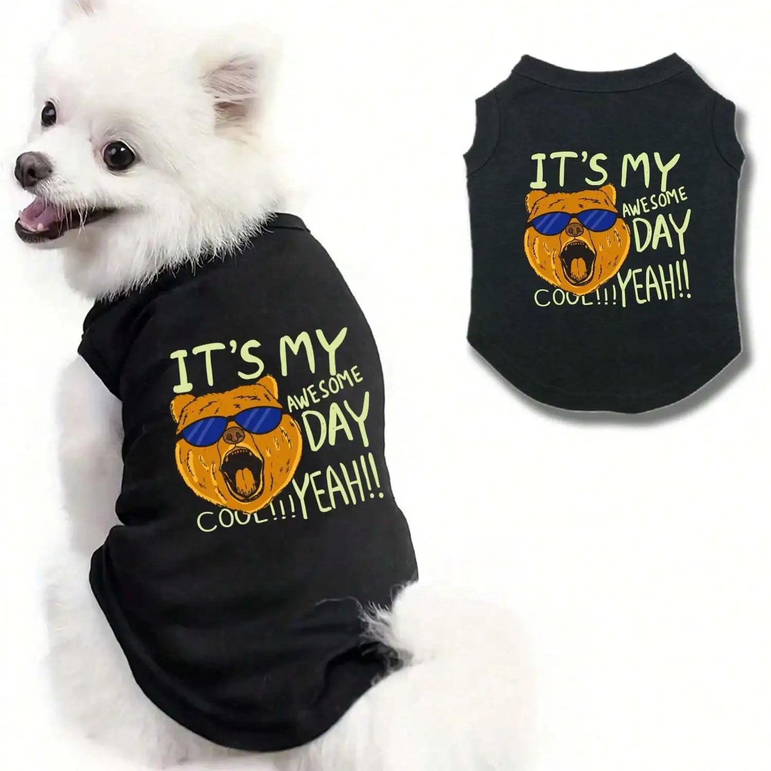 1 Piece Cool Glasses Dog Head Print T-Shirt Vest.  New Pet Vest for Spring and Summer.
