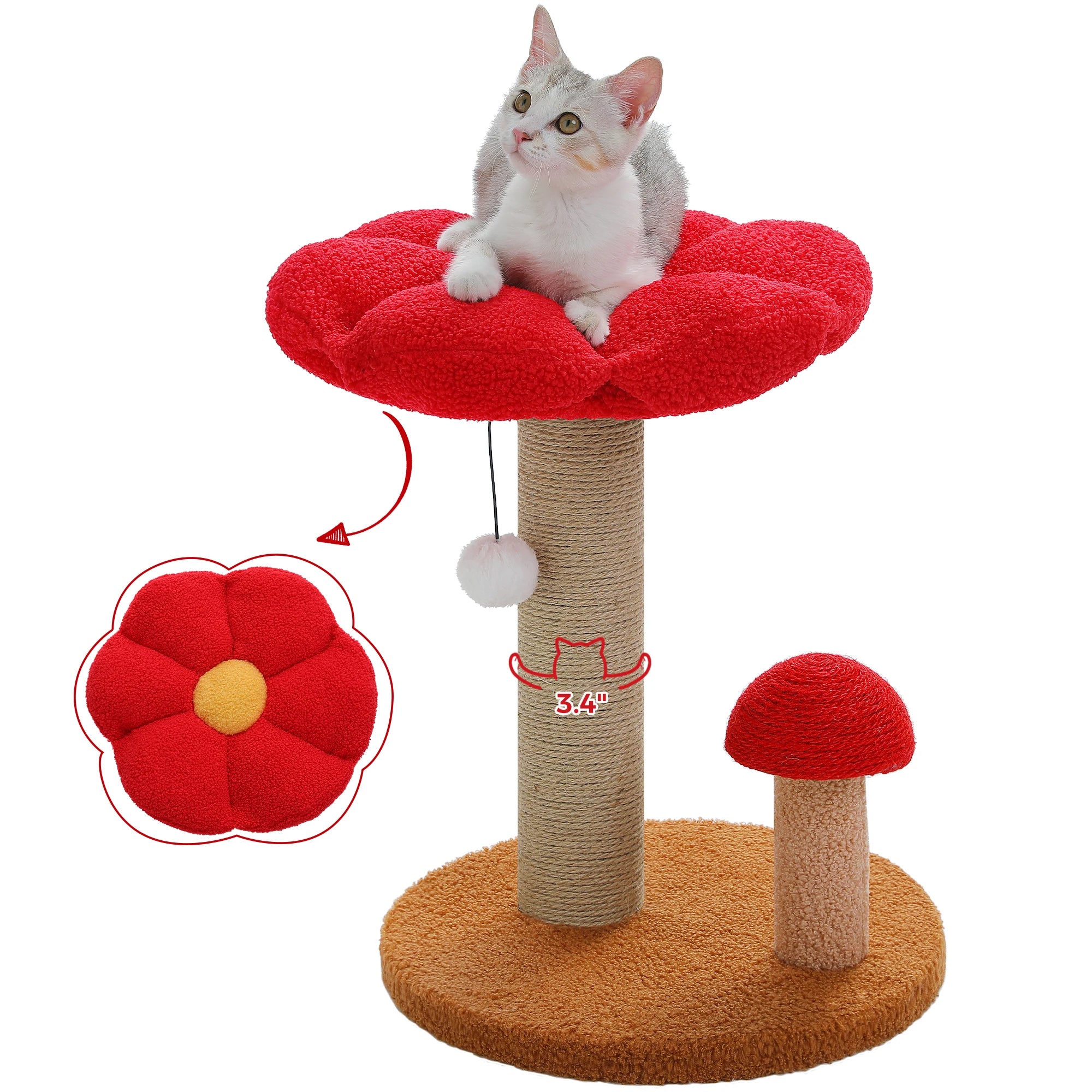 Small Cat Scratching Posts, Toy Ball, Cute Mushroom Cat Scratcher for Indoor Cat Toys.