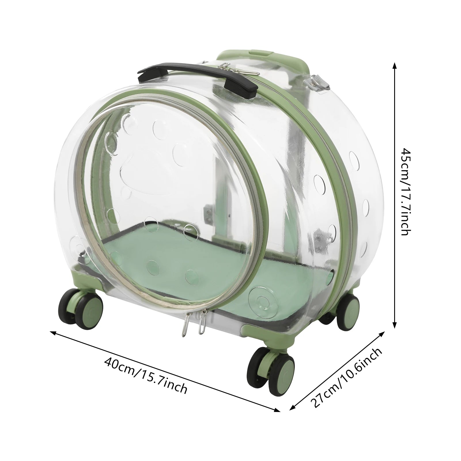 Rolling Cat Carrier with Wheels.  Telescopic Handle,  Pet Travel Bag,  Clear Bubble and Backpack for Vet Trip and Outdoors.  Cat Weight Limit 19.84 lb.