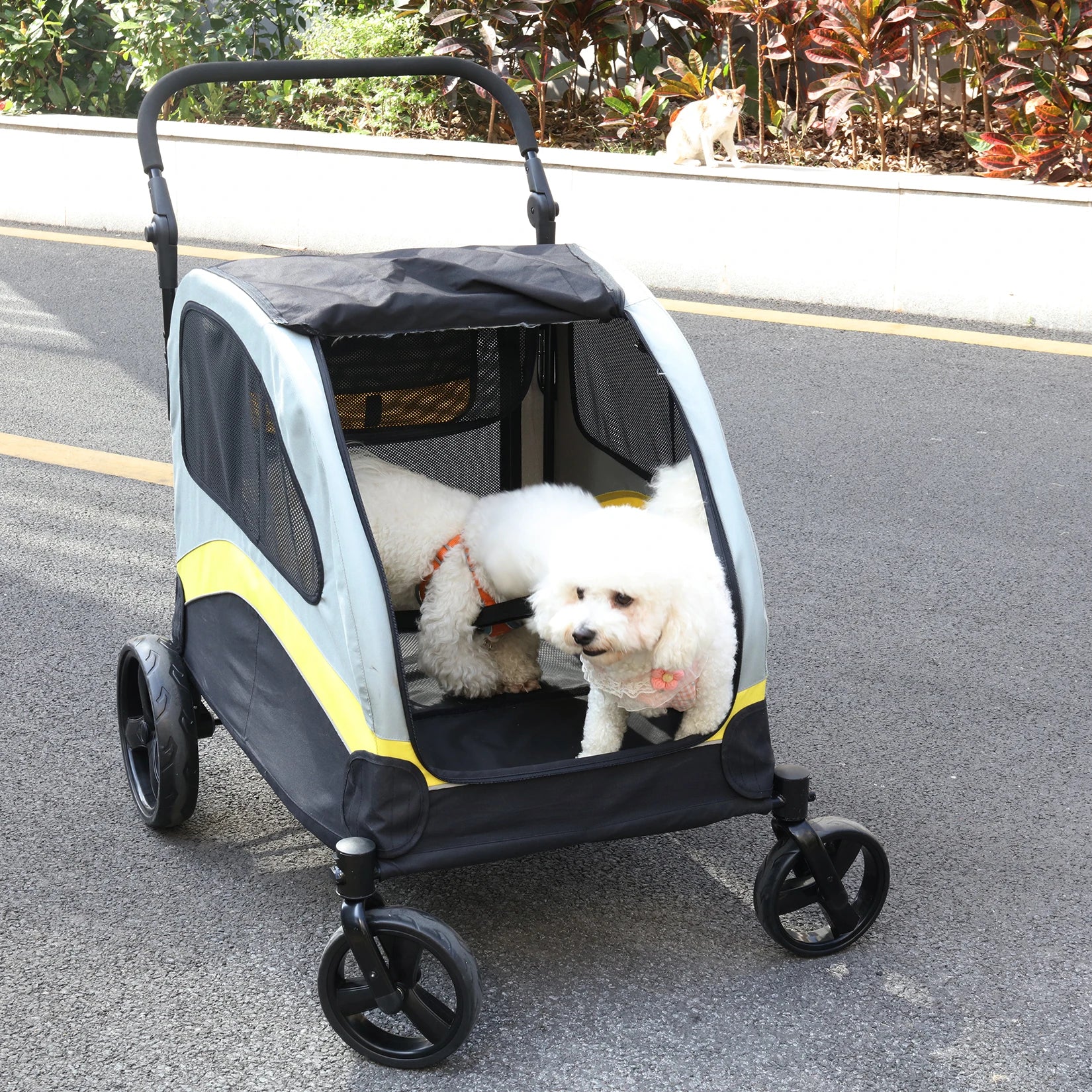 Pet Stroller for 2 Dogs, Zipper Divider, Folding Dog Jogger.