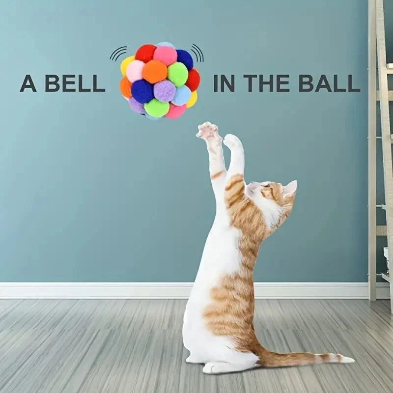 1/3 Total  Pieces of Cat Toys -  Plush Balls, Elastic Bell and Colorful Woolen Balls.