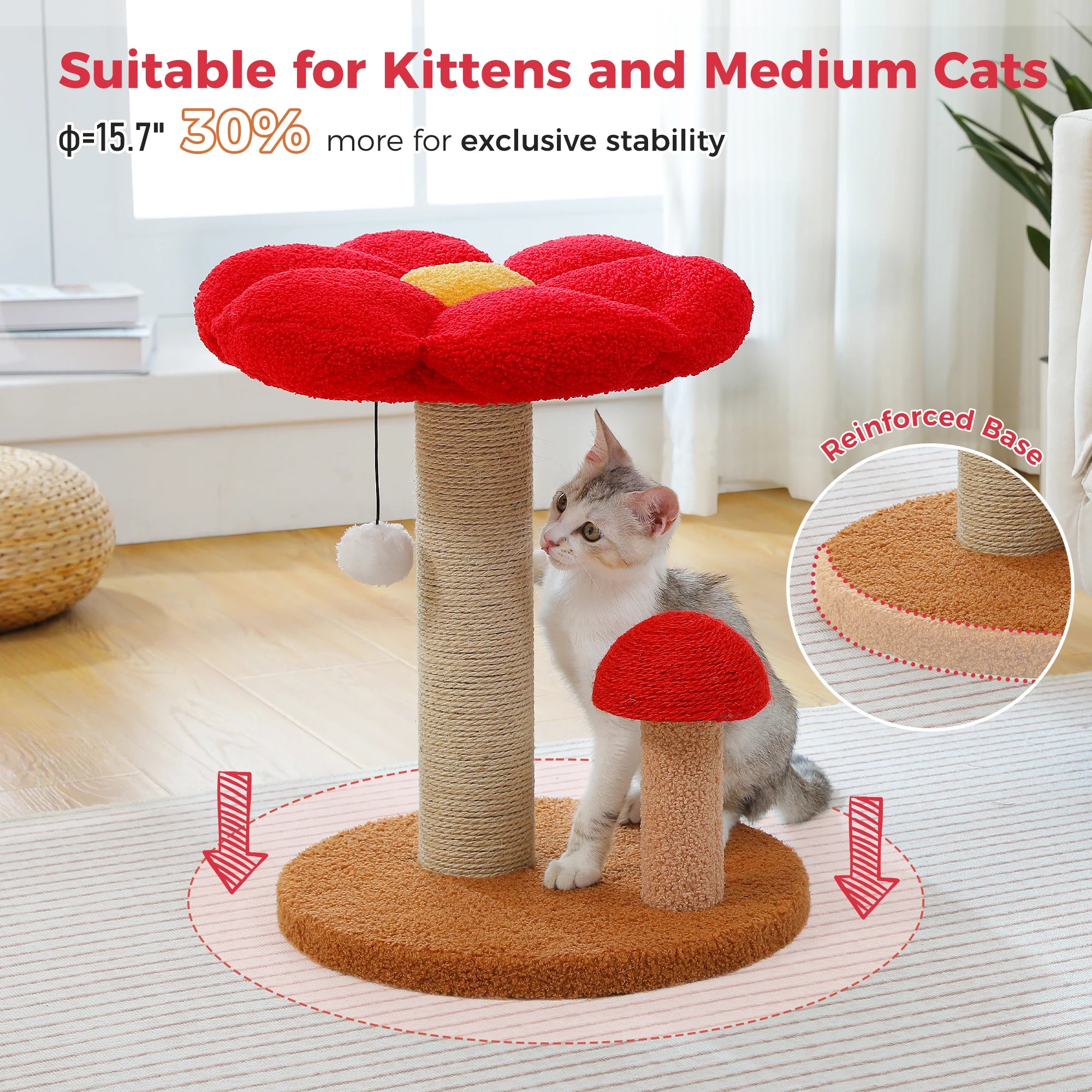 Small Cat Scratching Posts, Toy Ball, Cute Mushroom Cat Scratcher for Indoor Cat Toys.