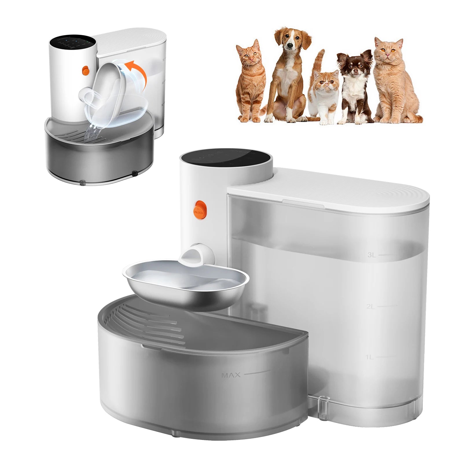 Stainless Steel Bowl Water Dispenser Purifies the Wireless Drinking Bowl For Dogs and Cats.