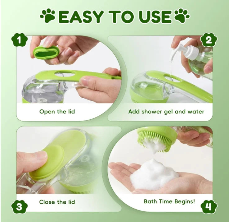 2-in-1 Shampoo Dispenser & Massage Brush for Pets.