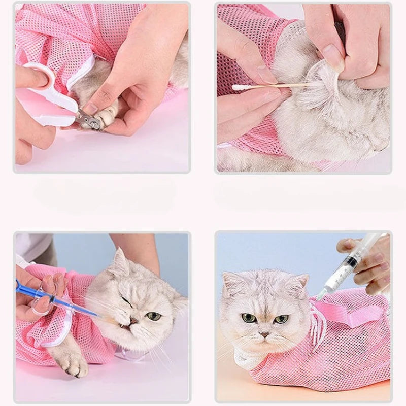 Mesh Cat Grooming Bath Bag Kitten Washing Bag.