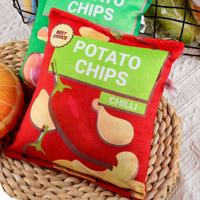 Funny Dog Toy Crisps Plush Filled with Squeaky Toy and Sounding Paper for Small and Medium Dogs.