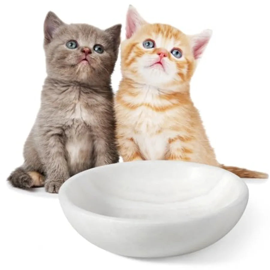 White Marble Dog Bowls, Non-Slip Dog Food and Water Bowl Small, Heavy Duty Bowl for Cats and Medium Dogs.