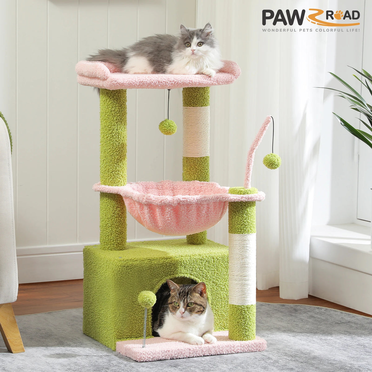 Cat Tree with Cat Condo, Scratching Post & Hammock