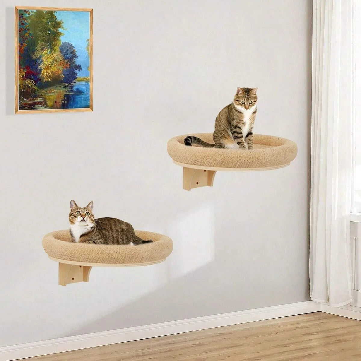 Cat Wall Mounted Wooden Climbing Ladder and Cat Hammock(extra) with Scratching Post and Perches.