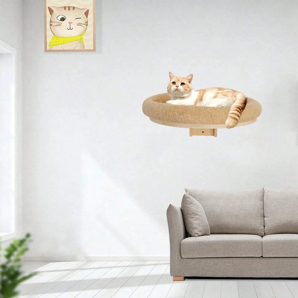 Cat Wall Mounted Wooden Climbing Ladder and Cat Hammock(extra) with Scratching Post and Perches.