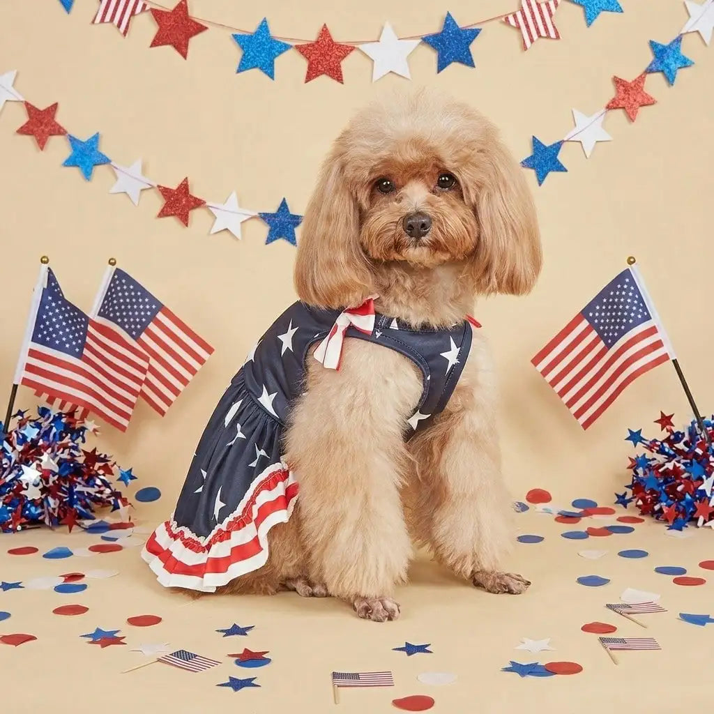 1pc Pet Dog Dress, 4th Of July Themed Striped Star & Double Bow Design, Suitable For Small and Medium Dogs and Cats.