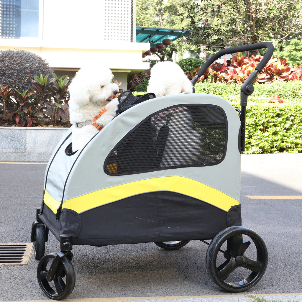 Pet Stroller for 2 Dogs, Zipper Divider, Folding Dog Jogger.