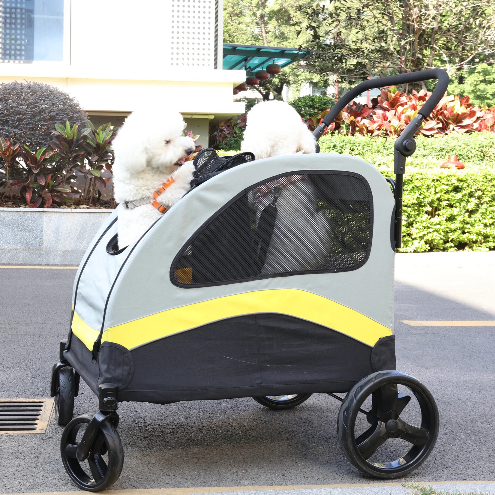 Pet Stroller for 2 Dogs, Zipper Divider, Folding Dog Jogger.