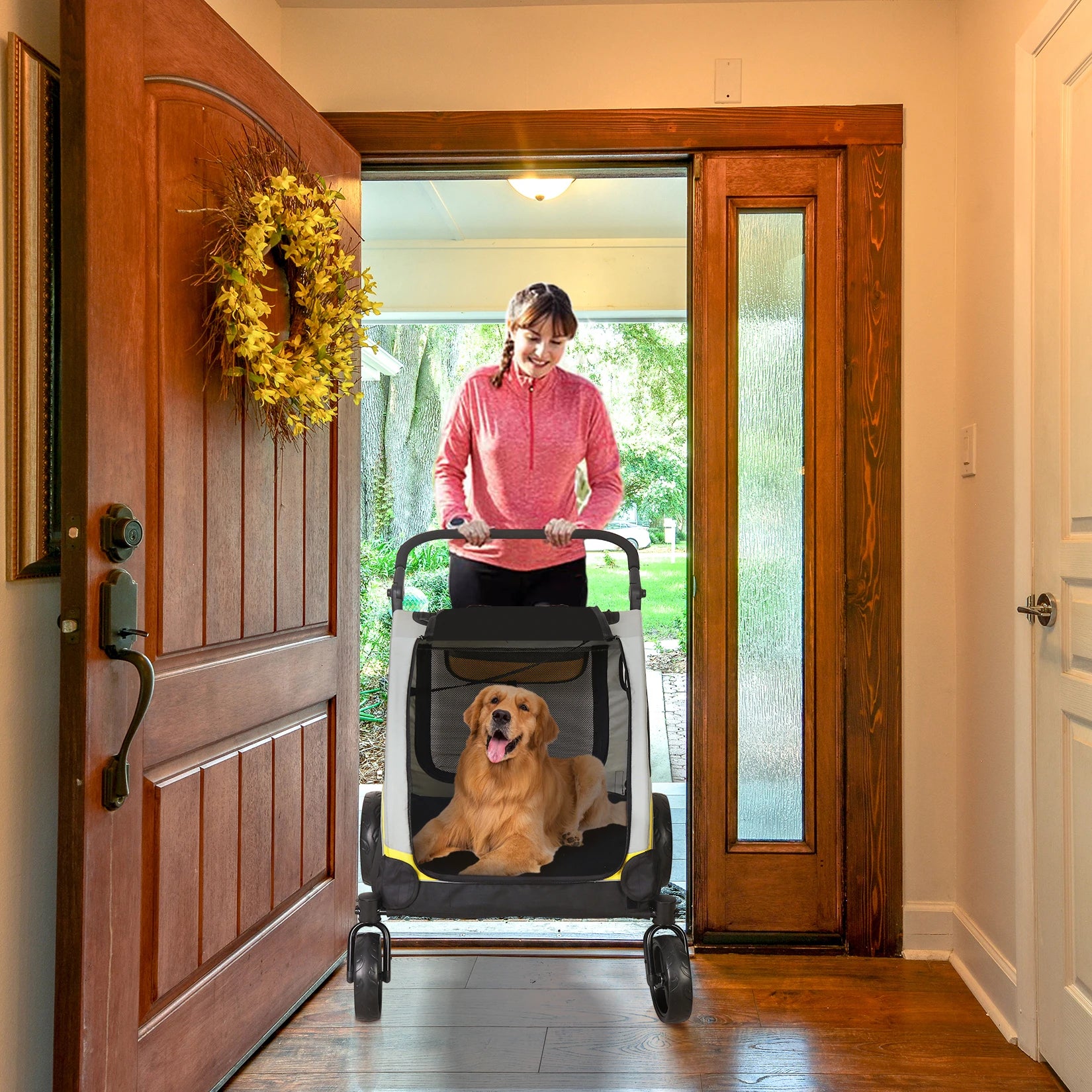 Pet Stroller for 2 Dogs, Zipper Divider, Folding Dog Jogger.