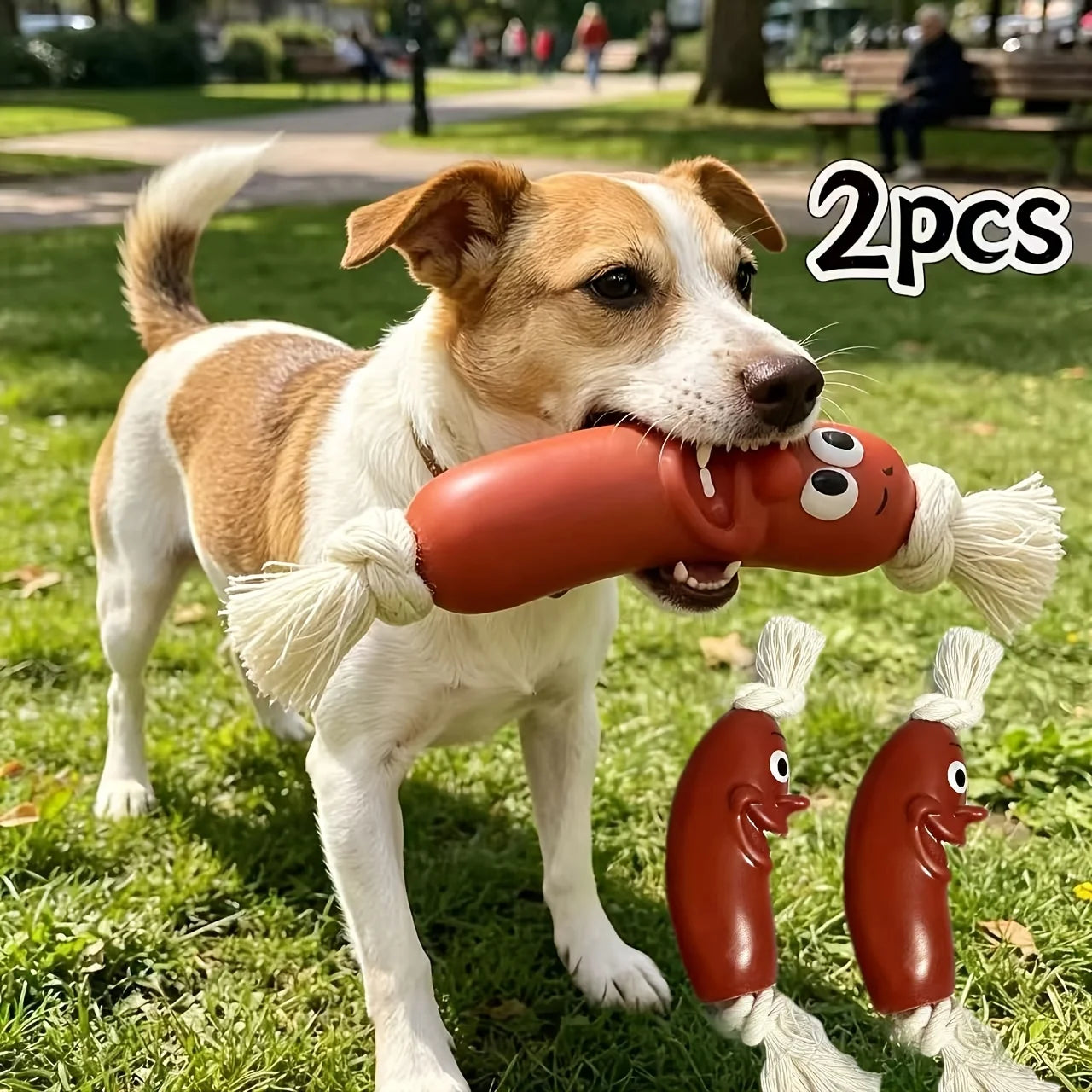 Pet Toy Sausage or Dog Bite Toy with Rope (Two Pieces).