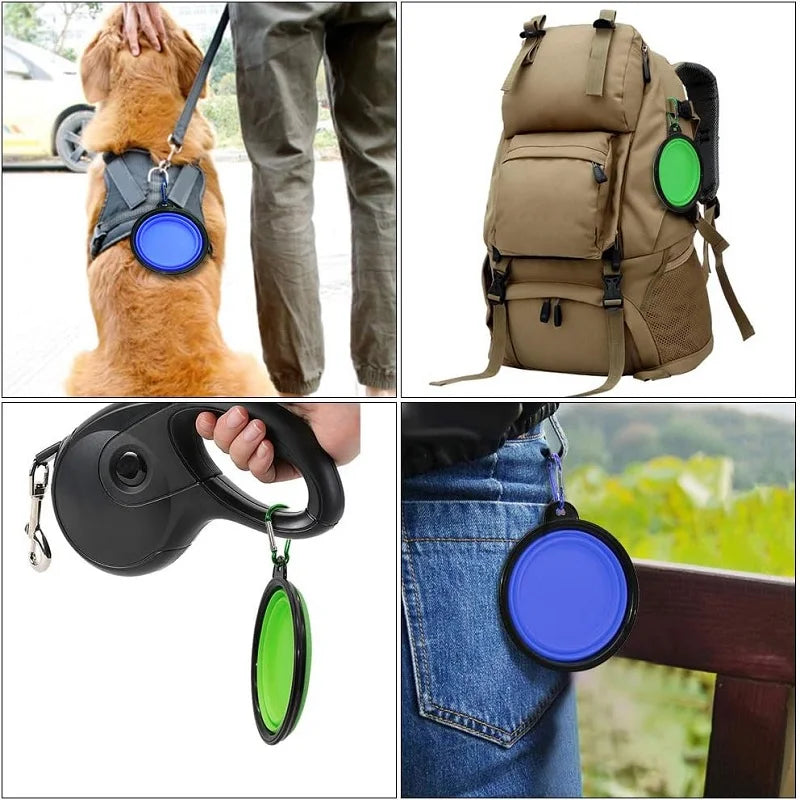 Folding Portable Silicone Dog Feeder Bowl 2 In 1 Pet Dispenser.