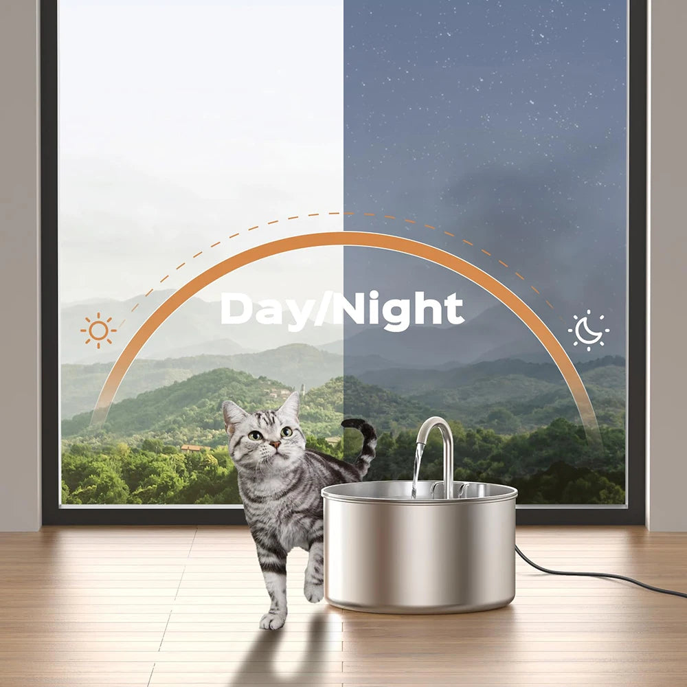 2.2L/74oz Stainless Steel Cat Water Fountain, Has Continuous Circulating Water Bowl for Cats & Small Dogs.