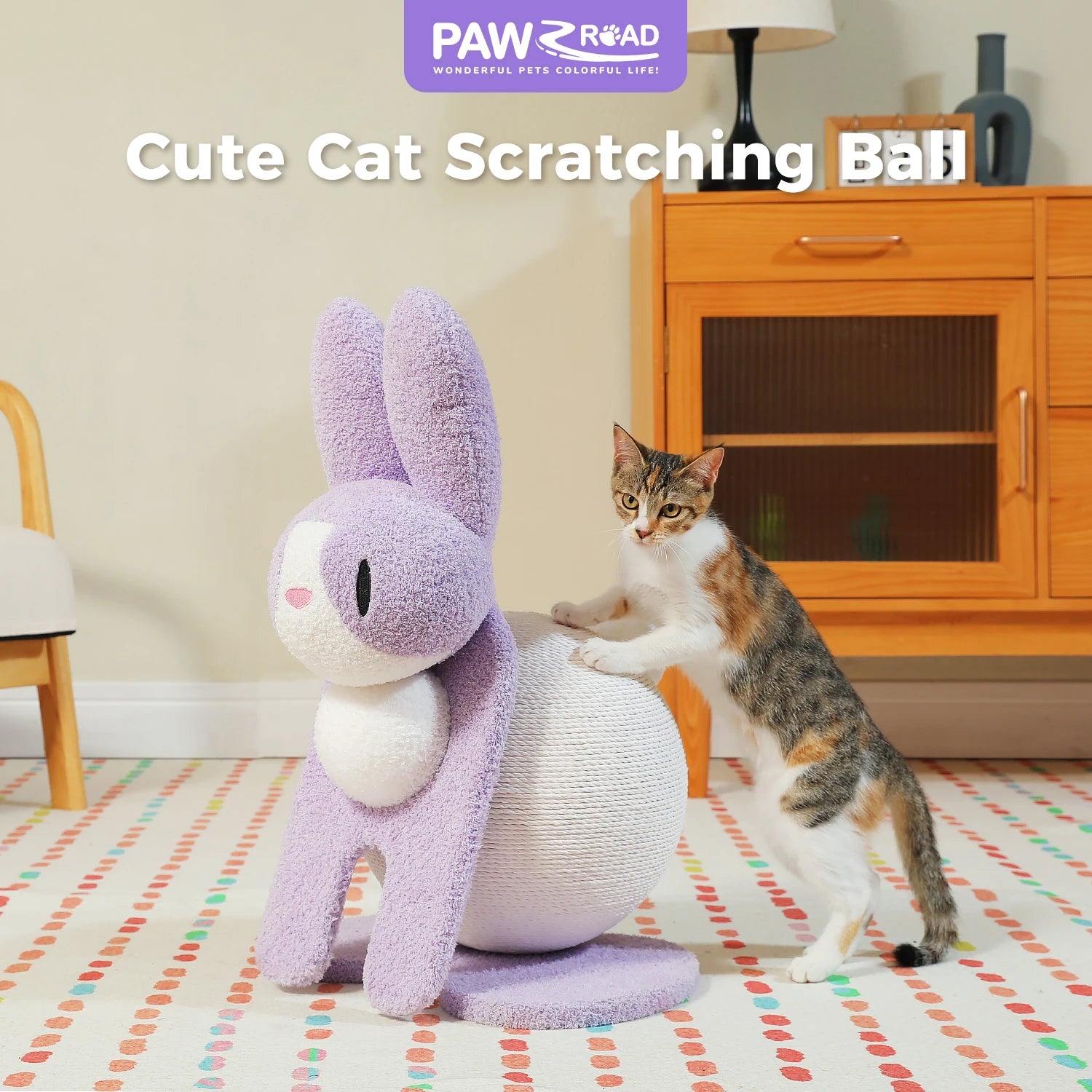 Cute Cat Scratching Posts for Indoor Kitten and Large Cat.  Ball Rabbit Cat Scratcher Toy with Paper Rope Cat Tree and Cat Toys.